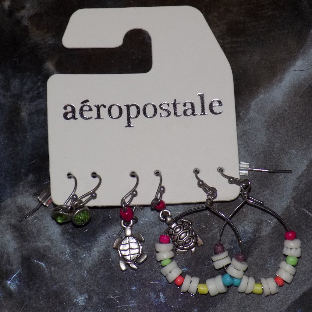 Aeropostale Sea Turtle Hoop EarringsGreen Earrings Set Of 3 New 18$